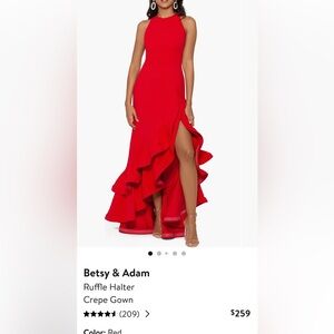 Betsy & Adam Ruffle Halter Crepe Gown